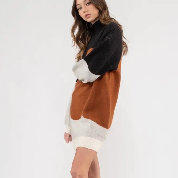 Colorblock Long Sleeve Sweater Dress - Picture 2 of 7